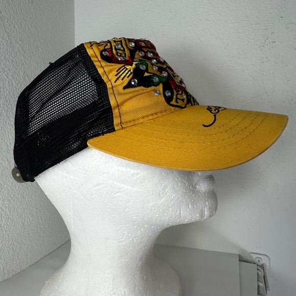 ED HARDY VTG HAT BASEBALL CAP YELLOW BLACK y2k 90s Christian Audigier Trucker - Picture 4 of 15